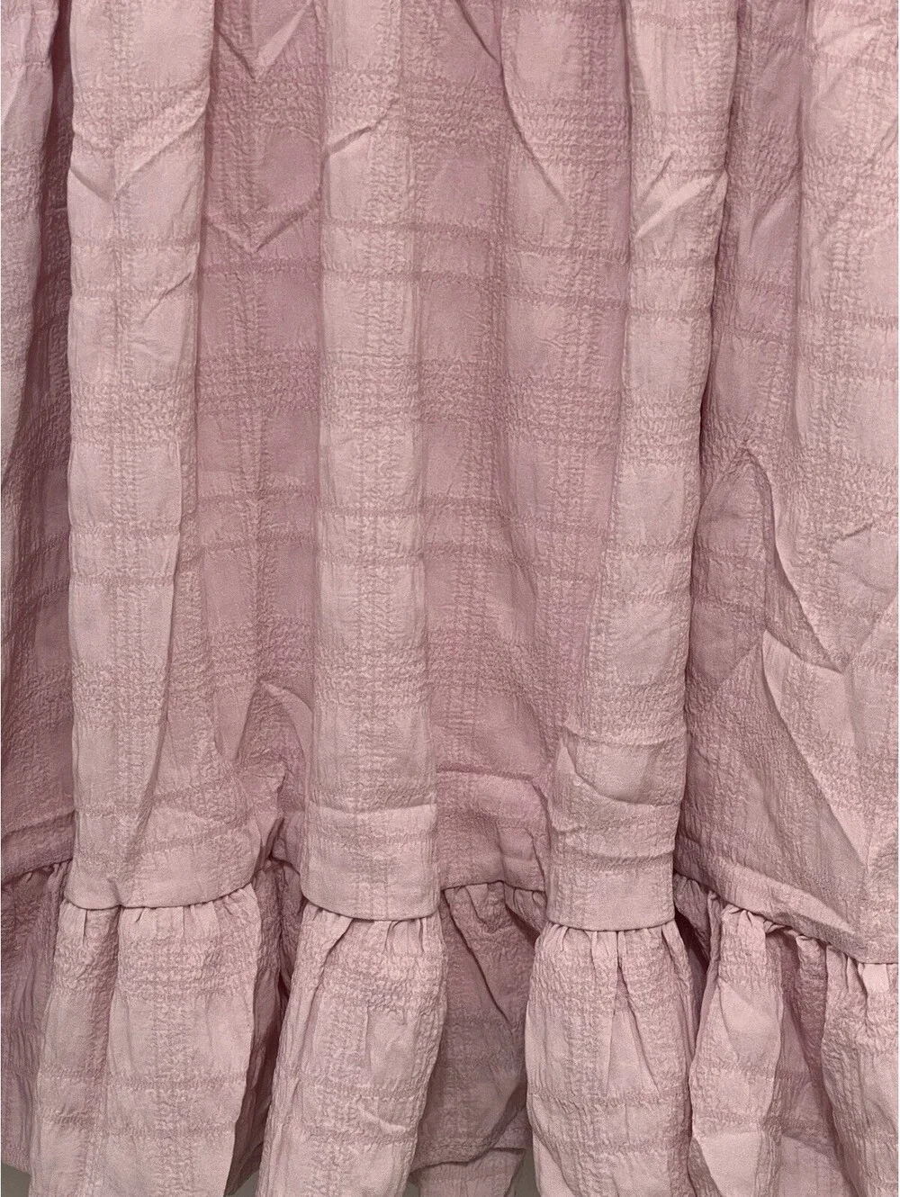 New Arshiner Girls Size 8 Pink Puff Sleeve Dress Smocked Back Plaid Ruffle